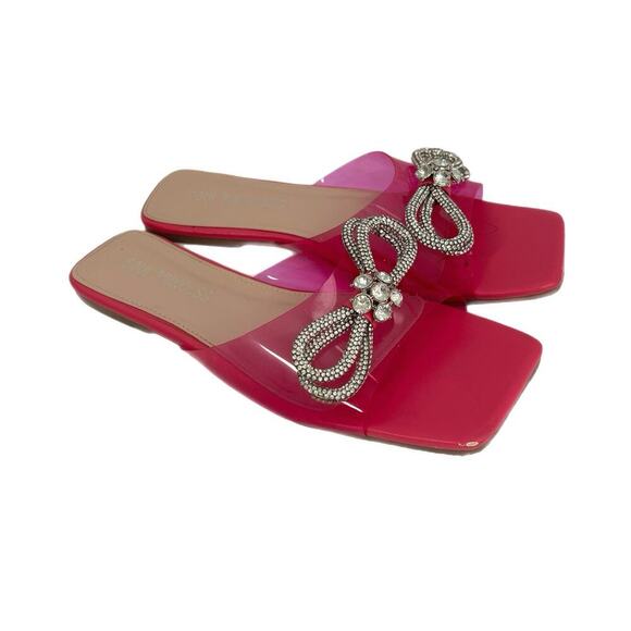 Flat Sandals Bow Rhinestones Size 9 Pink Sparkle Summer Beach Soul Princess - Picture 1 of 8